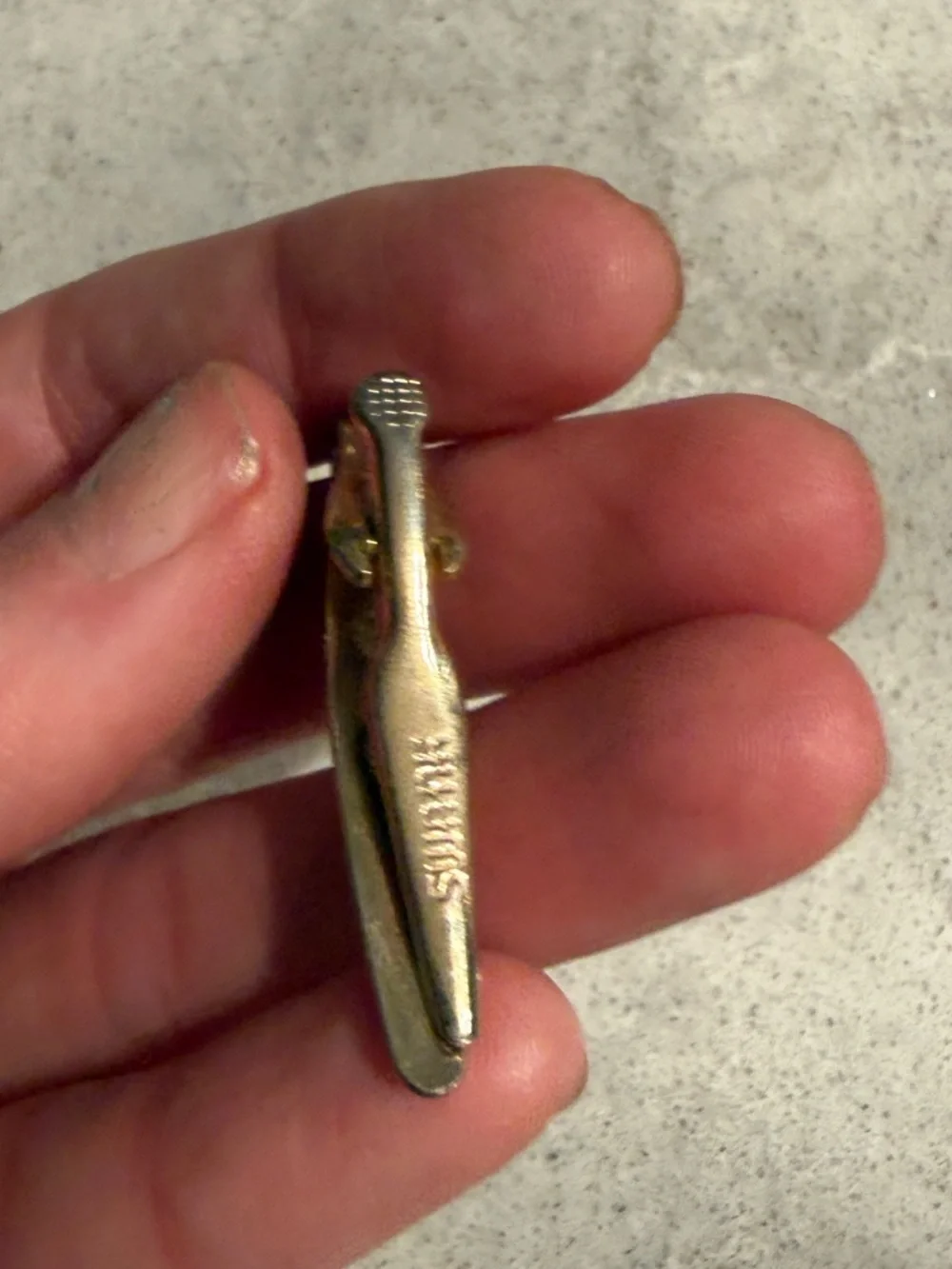 Vintage swank 1960s golf etched Brushed Brass tie Bar  Clip money clip